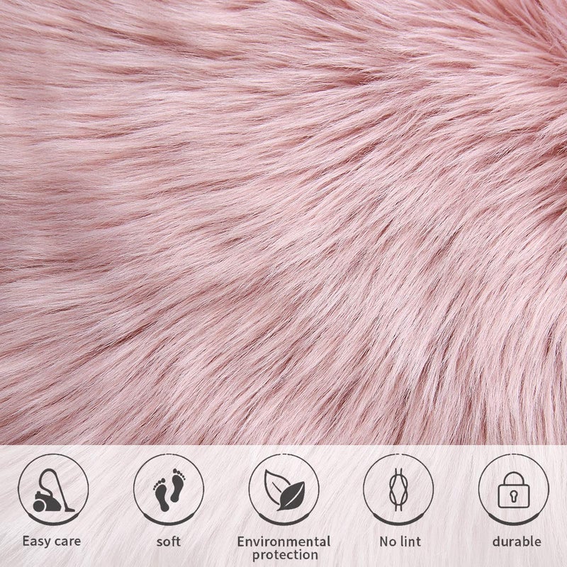 Softlife Pink Faux Fur Sheepskin Chair Cover Seat Cushion Pad Super Soft Area Rugs for Living Bedroom Sofa Dorm (1.6ft x 1.6ft) - Image 4
